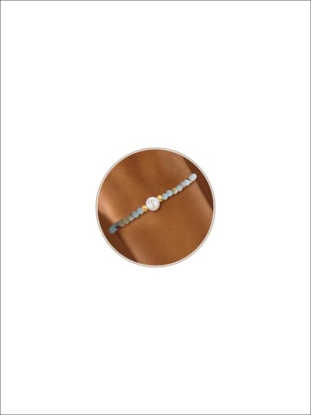 Natural Stone Beaded Initial Bracelet Stretch Handmade Jewelry Gift for Her